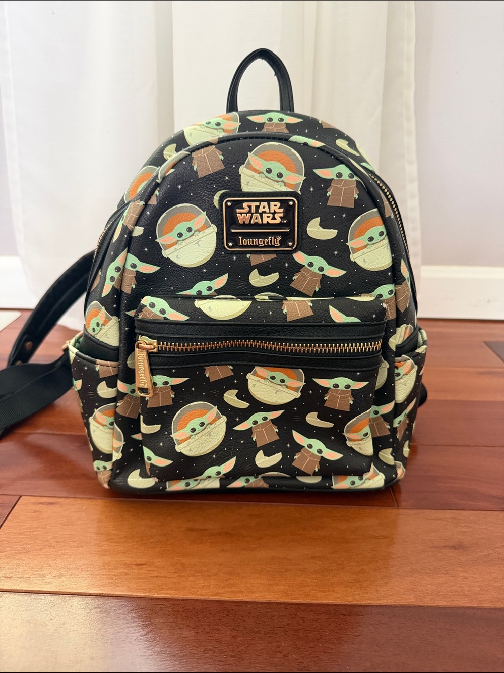 Loungefly Star Wars Grogu Pattern Kids Mini Backpack - Black, Green, Tan